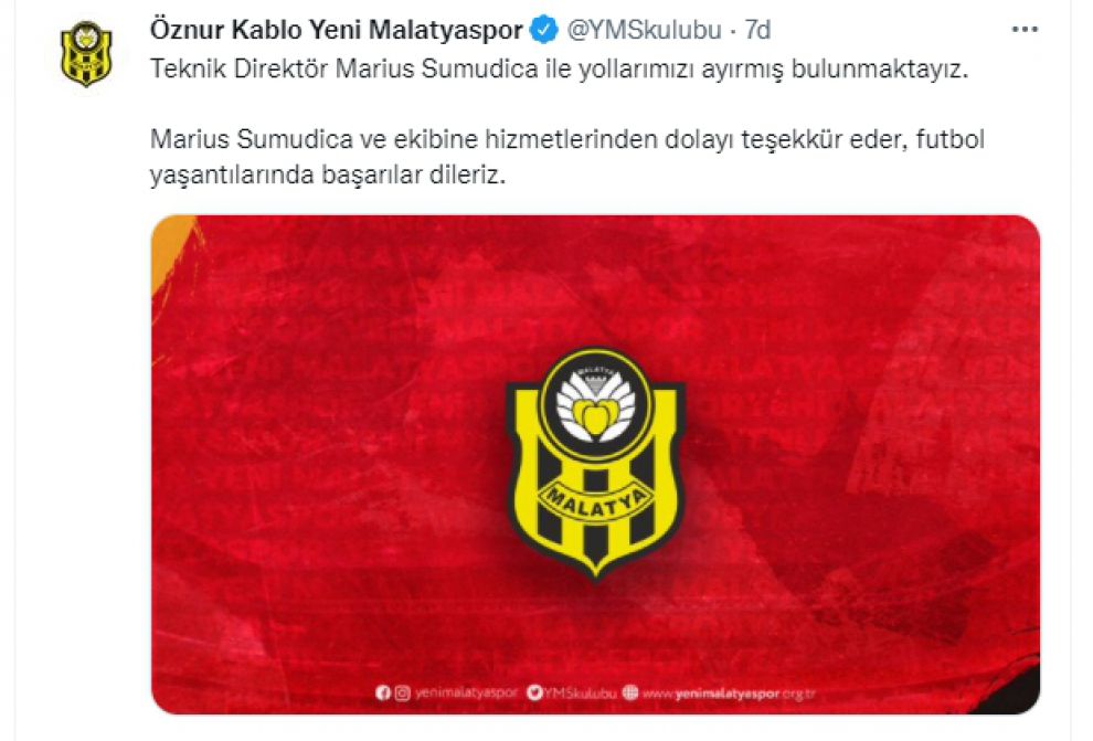 Teknik direktör Marius Sumudica ile yollar ayrıldı