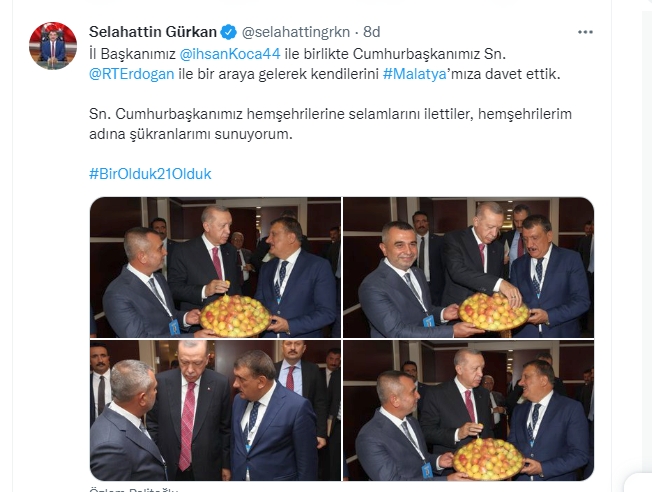 Malatya Büyükşehir Belediye Başkanı Selahattin Gürkan, Cumhurbaşkanı Recep Tayyip Erdoğan’ı Malatya’ya davet ettiklerini açıkladı.