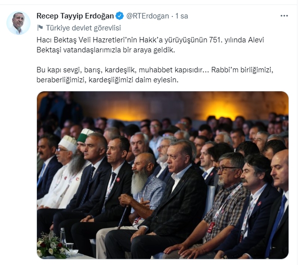 Nevşehir’de düzenlen Bektaş Veli’nin Hakk’a yürüyüşünün 751. Yıldönümü töreninde Cumhurbaşkanı Recep Tayyip Erdoğan’ın yanına Malatya’dan giden Arapgir Seyyit Muhammed Ocağından Bilal Garipkuş Dede oturtuldu.