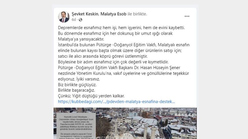 Keskin, PDEV'e teşekkür etti