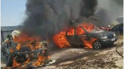 Malatya'da Yedieminde Otoparkındaki Araçlar Alevlere Teslim Oldu 