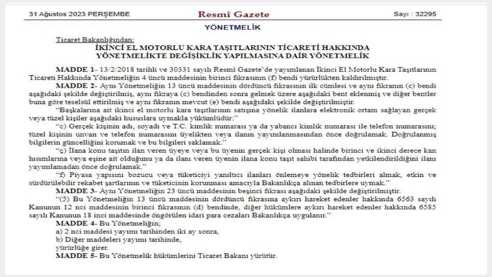 İkinci El Oto Satış İlanı İçin Radikal Değişiklik