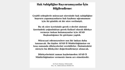 Hak Sahipliğine Başvuramayanlara Yeni Bir İmkan tanınacak