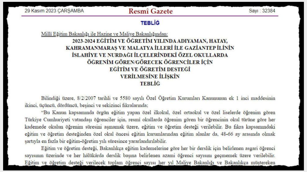 Malatya'daki Özel Okul Öğrencilerine Eğitim ve Öğretim Desteği Verilecek