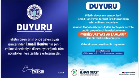 Yeşilyurt ve Battalgazi'de "İsmail Haneye" Ertelemeleri