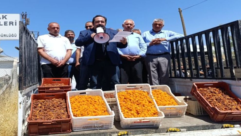 Barış Yıldız, TMO önünde pikapla kayısı satarak protesto etti