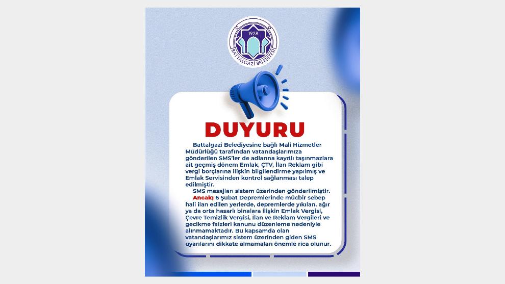 Battalgazi Belediyesi vergi borcu mesajına açıklık getirdi