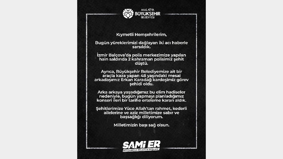 Malatya Büyükşehir'den Konser İptali