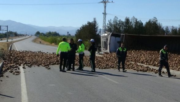 Pancar Yüklü Tır Düz Yolda Devrildi: 1 Yaralı