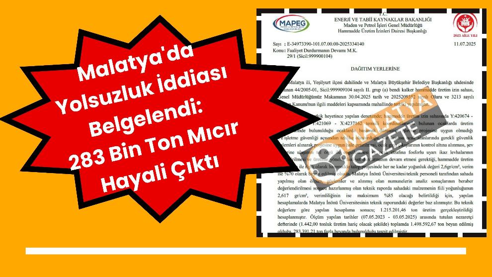 Malatya'da Yolsuzluk İddiası Belgelendi: 283 Bin Ton Mıcır Hayali Çıktı