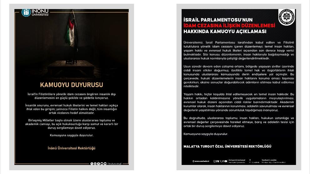 Malatya üniversiteleri idam düzenlemesine karşı açıklama yaptı