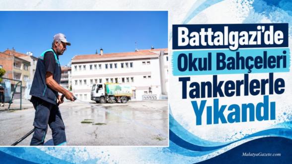 Battalgazi'de Okul Bahçeleri Tankerlerle Yıkandı